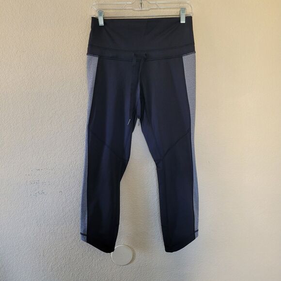 LULULEMON Leggings Retreat 7/8 Pant Black Heathered Slate Luxtreme Women Size 6 - Picture 1 of 8